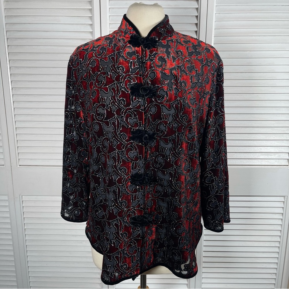 Draper’s & Damon’s Velvet Burnout Jacket‎ PL | Red Black Glitter Oriental Top